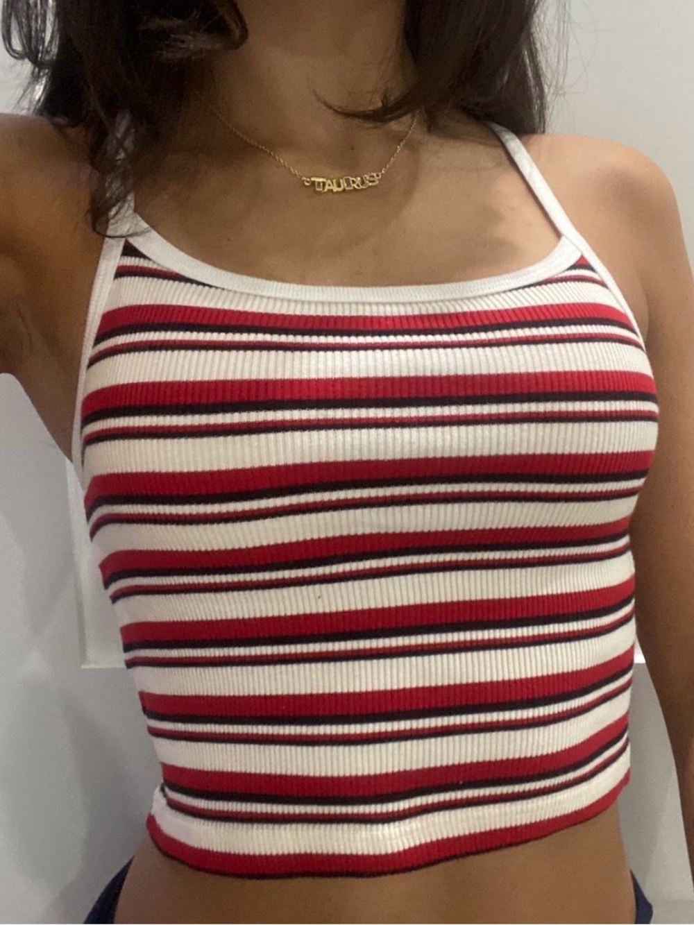 Brandy Melville Red, White & Black Striped Ribbed Cami
